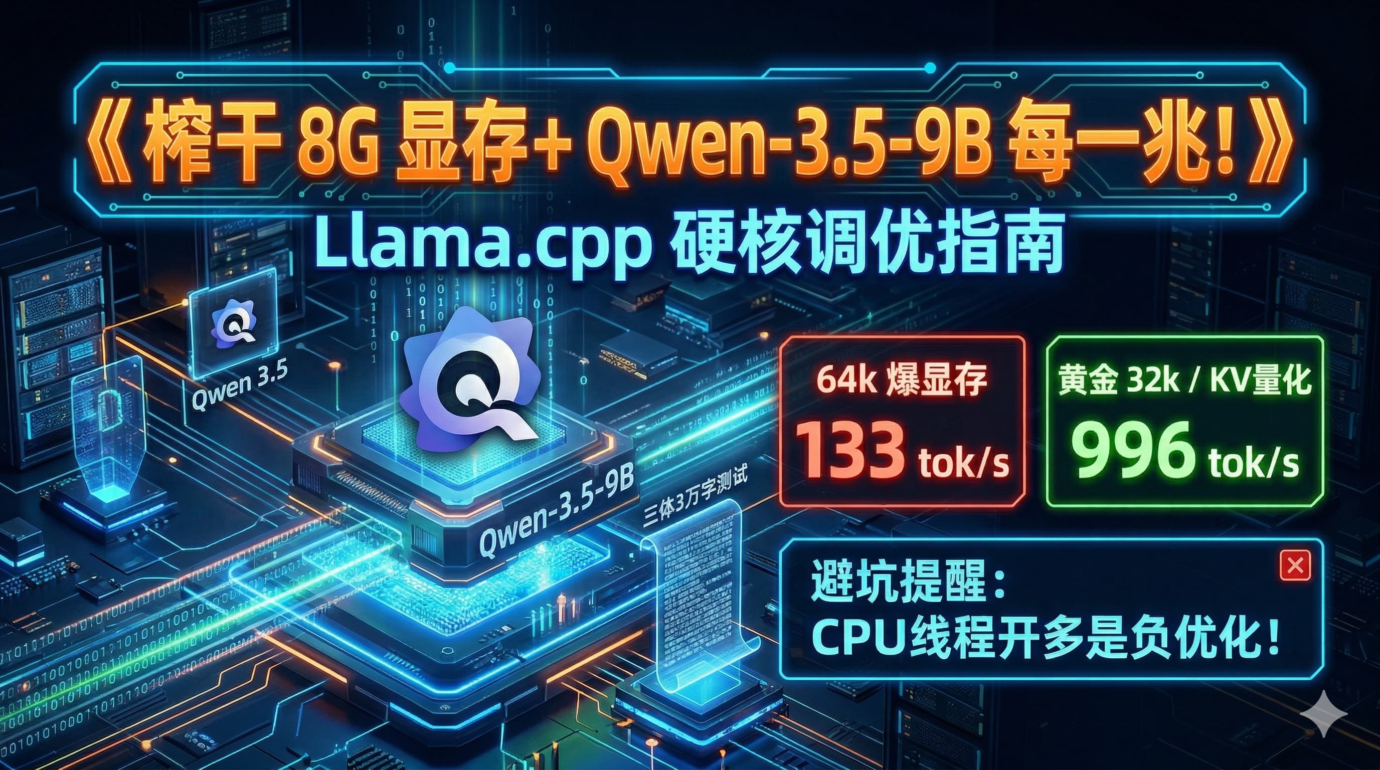 8G显存也能起飞？llama.cpp深度调优：稳跑64k上下文，从133到996 Tokens/s